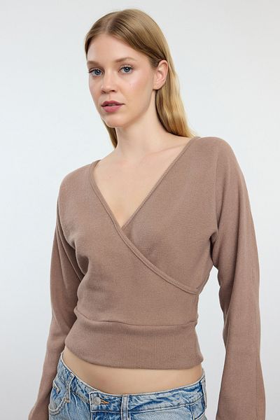 Trendyol Collection Πλεκτή μπλούζα με ραβδώσεις, εύκαμπτη μινκ - Εφαρμογή, κανονικό μέγεθος TWOAW25BZ00101