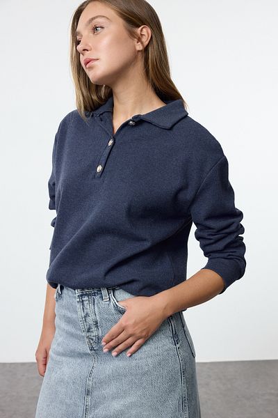 Trendyol Collection Pletená mikina s knoflíky Indigo Regular Fit - Thessaloniki/úplet Vzhled Twoaw24sw00143