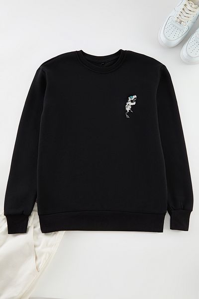 Edit by Trendyol Men's Sweatshirt - Black, Text Printed, Regular Cut Tedaw25Sw00030
