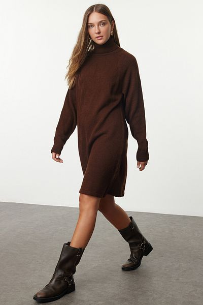 Trendyol Collection Πλεκτό Καφέ Μίνι Φόρεμα - TWOAW25EL00028