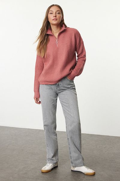Trendyol Collection Rose Dry Weich strukturierter Pullover mit Reißverschluss TWOAW20XS0009