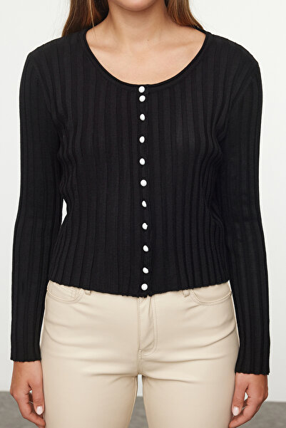Trendyol Collection Knitwear Cardigan - Black with Button Detail Twoaw25Hi00088