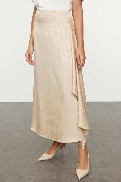 Trendyol Modest Patterned Beige Satin Skirt - Tctaw25Ee00011