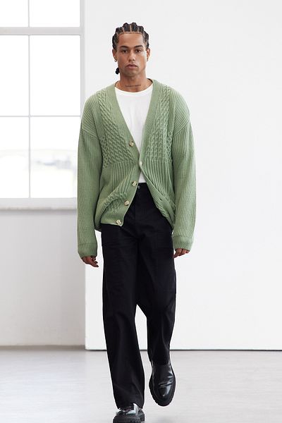 Trendyol Collection Men's V-neck Hair Knit Sweater Cardigan - Limited Edition Mint FL TMNAW25HI00005