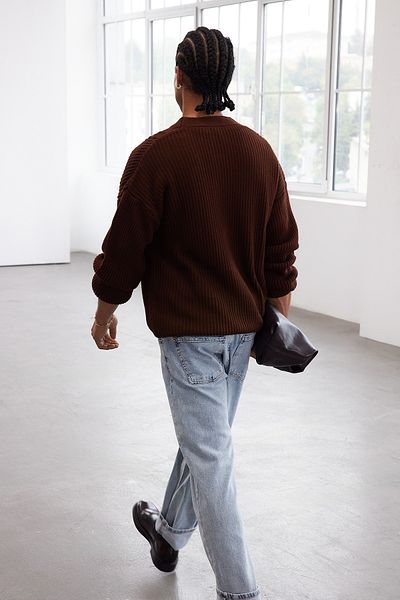 Trendyol Collection Καφέ πλεκτά μαλλιά με λαιμόκοψη V Ανδρική ζακέτα - Limited Edition Tmnaw25hi00005