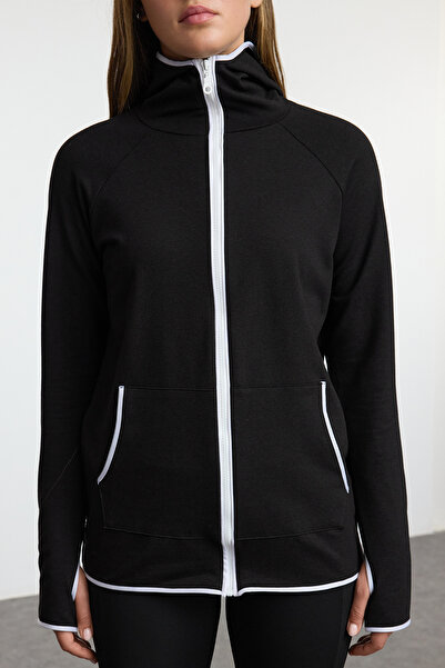 Trendyol Collection Černobílá pletená sportovní mikina s otvory na prsty - Twoaw21Sw0095