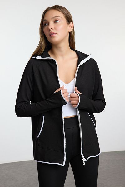 Trendyol Collection Černobílá pletená sportovní mikina s otvory na prsty - Twoaw21Sw0095