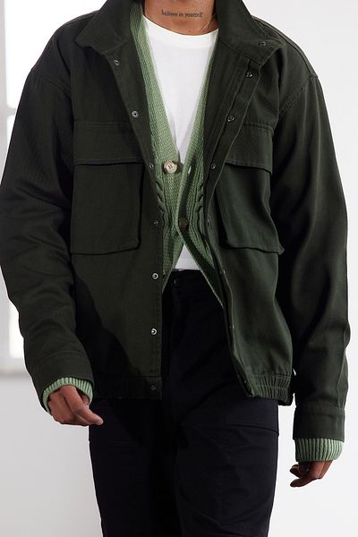 Trendyol Collection Μπουφάν Dark Khaki Gabardine - 100% βαμβάκι, κανονική εφαρμογή, λεπτομέρεια τσέπης, εποχιακό - TMNAW25CE00004