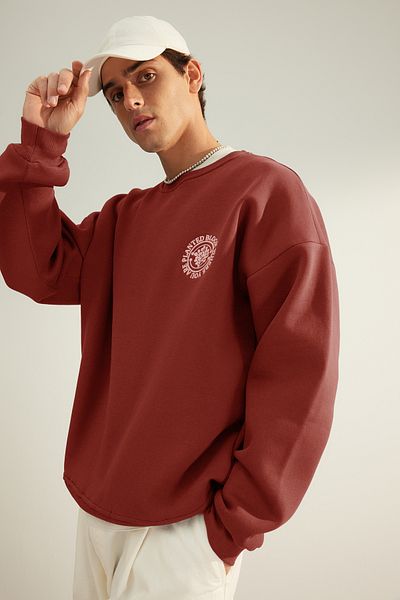 Trendyol Collection Fleece-Baumwoll-Sweatshirt - Ziegelblumenstickerei, weite Passform TMNAW24SW00012