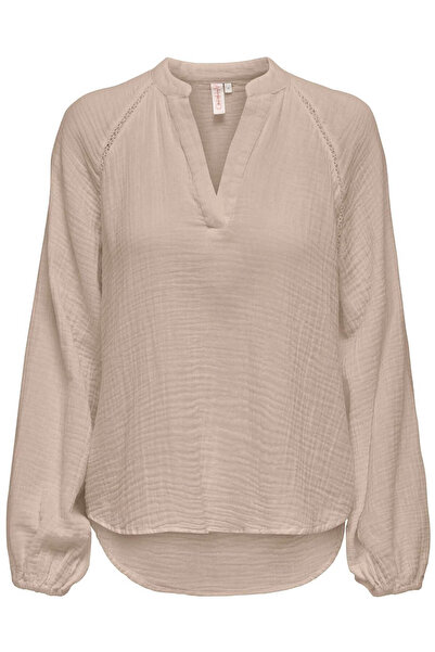 ONLY Kadın Bluz Vizon 15320016 Onlthyra Lıfe Ls V-neck Top Noos Wvn