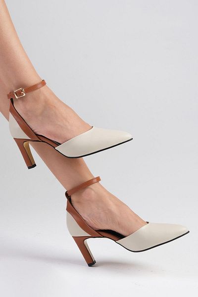 Mio Gusto Luna Beige Color Ankle Strap Heeled Women's Shoes
