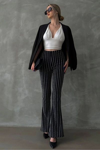 Rossanna 6 Pcs Black Glitter Striped Pants - S:2 / M:2 / L:1 / Xl:1