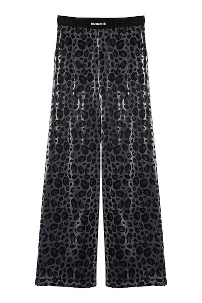 Quzu Black Leopard Patterned Elastic Waist Trousers