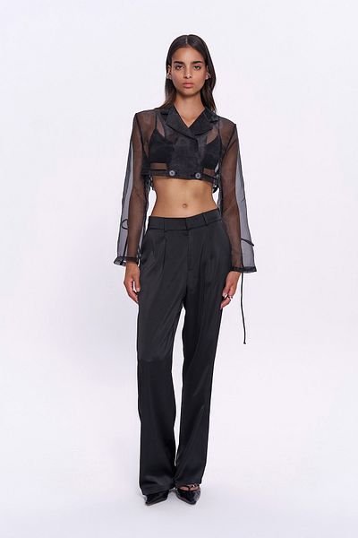 Quzu Black High Waist Satin Trousers