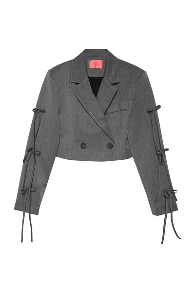 Quzu Blazer crop gri - mâneci cu fundă