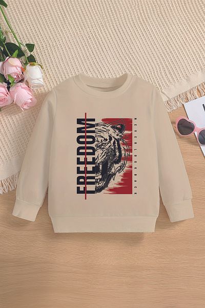 ŞAPKAKİDS Специален дизайн Fredom Tiger Printed Oversize детски суитшърт 12655