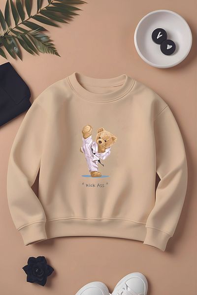 ŞAPKAKİDS Специален дизайн Sleepy Taekwondo Boho 3 Thread Oversize детски суитшърт 12397