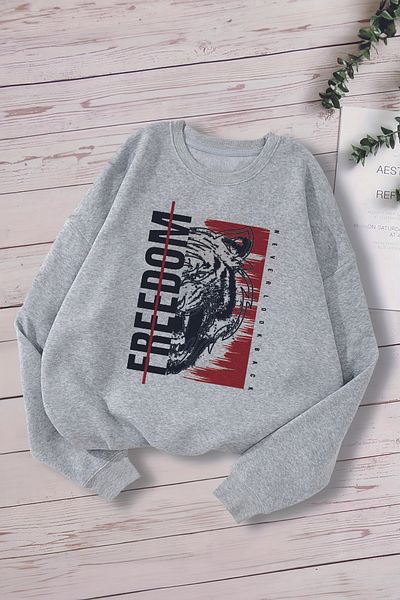 ŞAPKAKİDS Специален дизайн Fredom Tiger Printed Oversize детски суитшърт 12655
