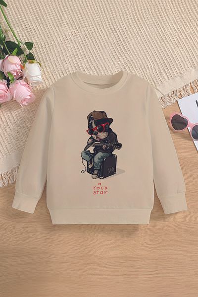 ŞAPKAKİDS Детски суитшърт Premium Oversize с щампа на куче Rockstar - 12703
