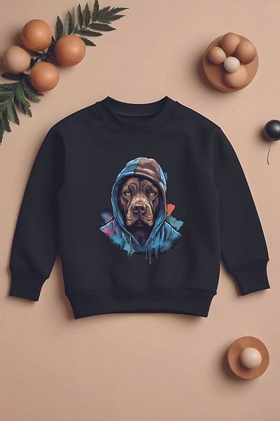 ŞAPKAKİDS Суитшърт за момче с щампа на кучета Serious Dog Oversize 11073