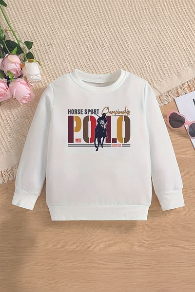ŞAPKAKİDS Premium Champions Horse Printed Oversize Children's Sweatshirt 13019