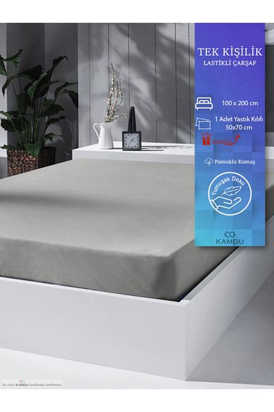 yuens Single Cotton Pillow - Gift, Elastic Sheet and 30 cm Depth