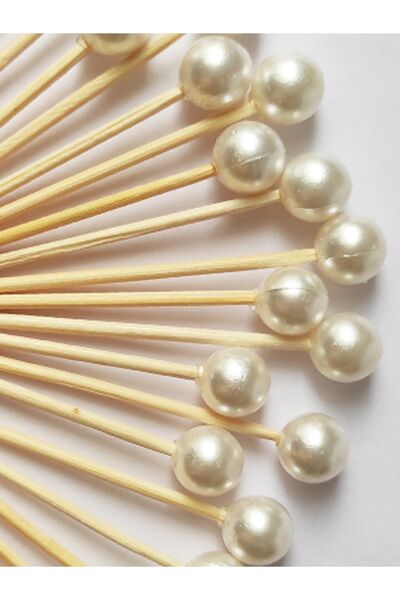 Tasarı Mağazası 12 Adet Dekoratif Yuvarlak Krem Inci Kokteyl Kürdan 6 Cm - In...