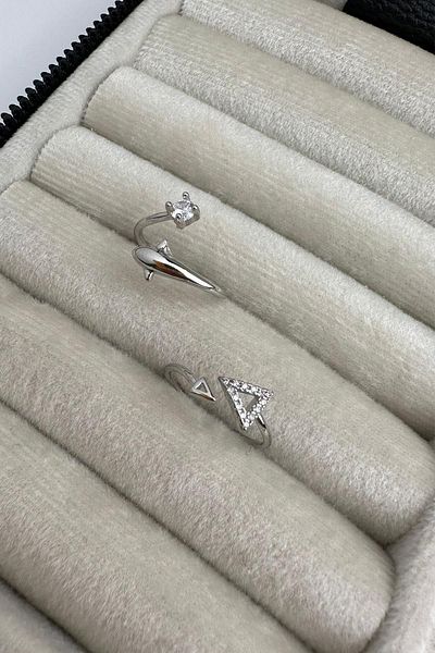 Modex Silver Color Zircon Stone Dolphin Double Ring (Adjustable)