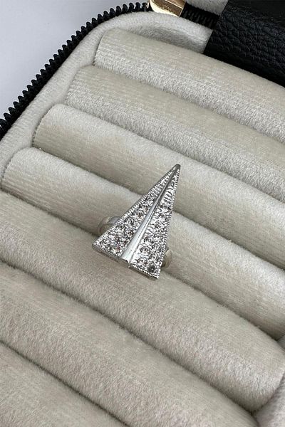 Modex Silver Color Crystal Jewelled Triangle Figured Ring