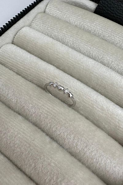 Modex Silver Color Zircon Stone Heart Figure Ring (Adjustable)