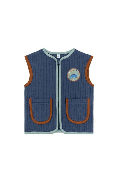 Miela Kids Ватиран тъмносин жилет с контрастен кант