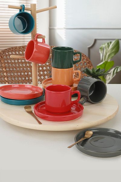 Keramika Stackable Tea Set Mix 12 Pieces for 6 People