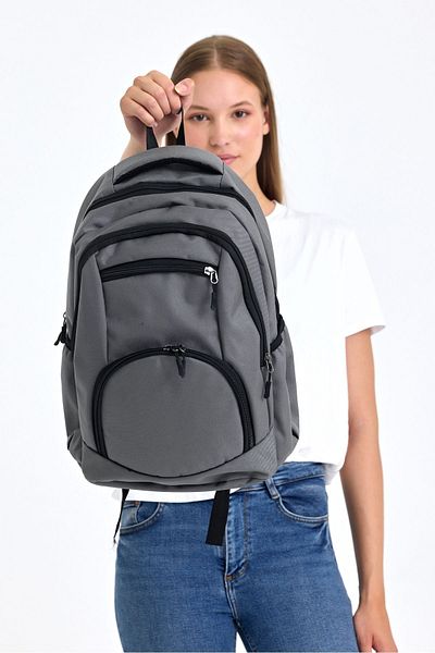 OBAY LİFE Gray Quality Fabric Multi-Eye Daily High School Middle School Backpack Nbr5054