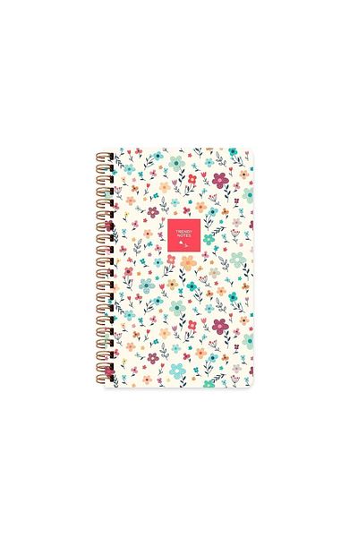 KESKİN COLOR Hard Cover Lined Spiral Flower Notebook Cream Flower 13x21