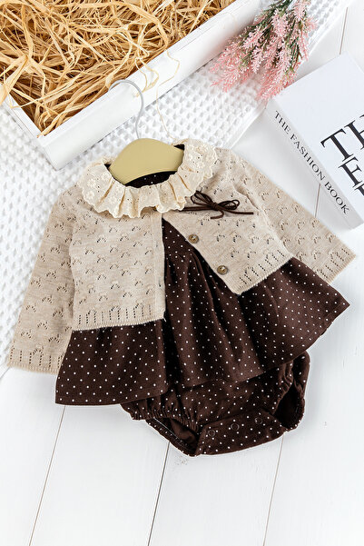 Babymod Bolero Hırkalı Puantiye Desenli Kız Bebek Elbise Bebek Tulum