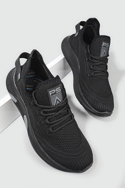 DeriWorld Orthopedic Sole Ultra Comfortable Slip-on Unisex Black Knitwear Sports Shoes