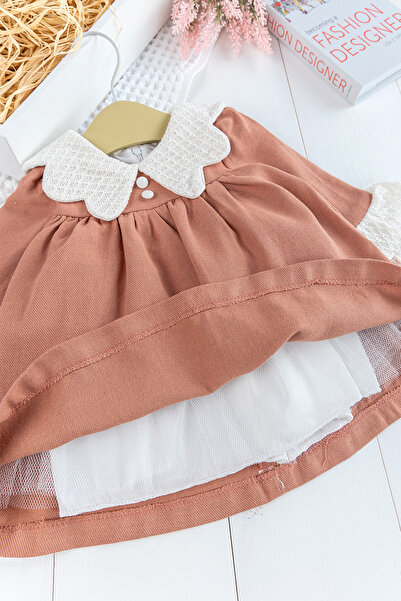 Babymod Örgü Yakalı Kol Detaylı Gabardin Kız Bebek Elbise