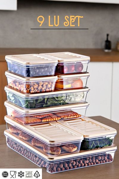 NY HOME Freshbox Set of 9 - Cream Storage Container Suitable for Microwave and Diffraction
