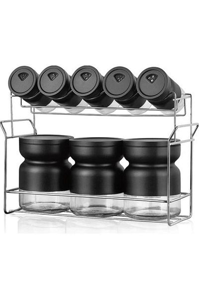 Perotti 9 Piece Metal Coated Glass Spice Rack Black 12289