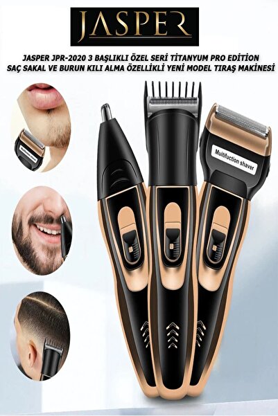 JASPER Jpr-2020 3 Başlıklı Özel Seri Titanyum Pro Edition Saç Sakal Burun Kılı Alma Tıraş Makinesi