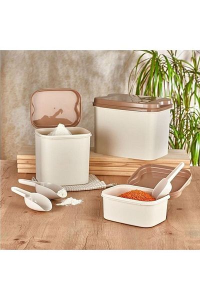 VİP AHMET 10 Lt + 4.5 Lt + 1.6 Lt Gray Storage Container - Advantageous Vip Ahmet Beach Flour and Pulses Container, Shovel