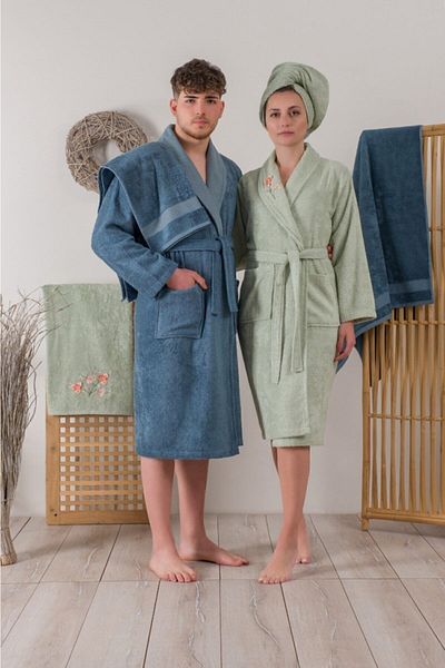 Cotton Box Set halate de baie Bamboo 6 piese Brodate Alvin Green Blue