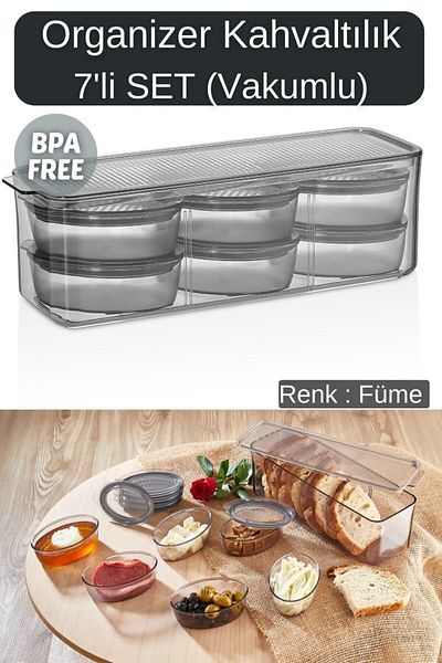 VİP AHMET Vip Ahmet 7 Piece Breakfast Set - Organizer, Vacuum and Air Resistant Smoked