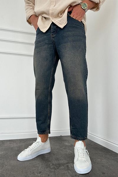 MADZEYMODA Нов сезон Мъжки - Изтъркани тъмносини дънки, годни за пране, Boyfriend Mold Ke-597