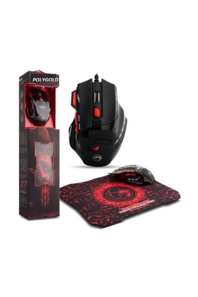 POLYGOLD X7 Işıklı Oyuncu Mouse Mousepad Kırmızı
