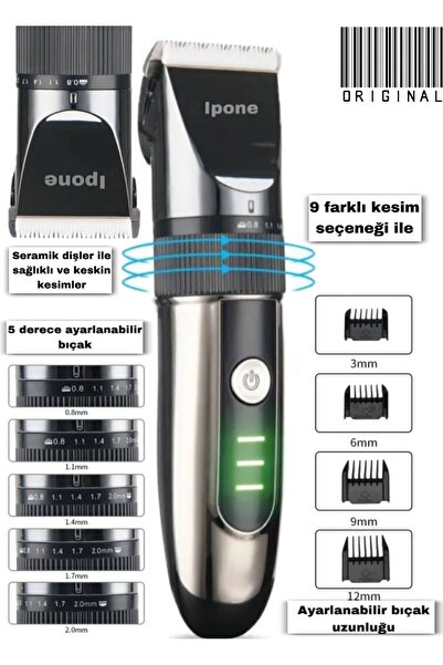 Ipone 1012 Profesyonel Seramik Dişli Saç Sakal Ense Düzeltme Tıraş Makinesi Kuaför Tercihi Usb Şarjlı