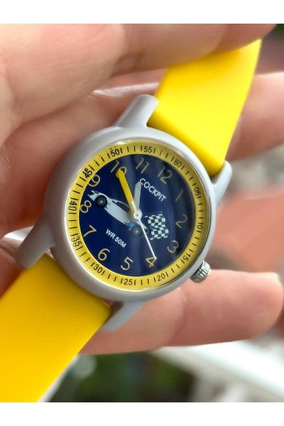 Cockpit Boy's Watch Bracelet - Brand, Number, Silicone Cord, Yellow