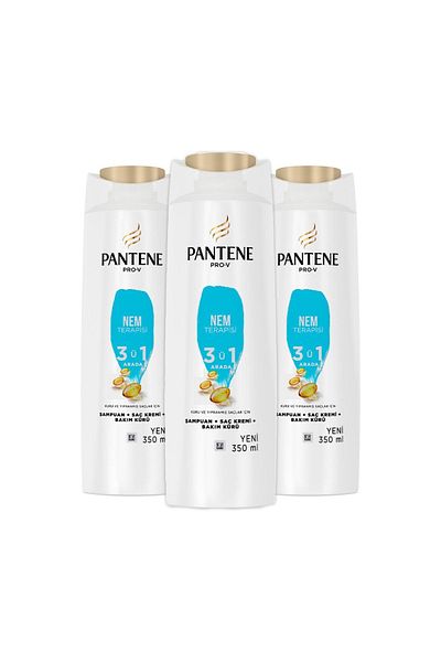 Pantene 350 ml X 3 Makeup Cotton - 3 in 1 Shampoo Cream, Care Cure, Repairing Protective Moisture Therapy