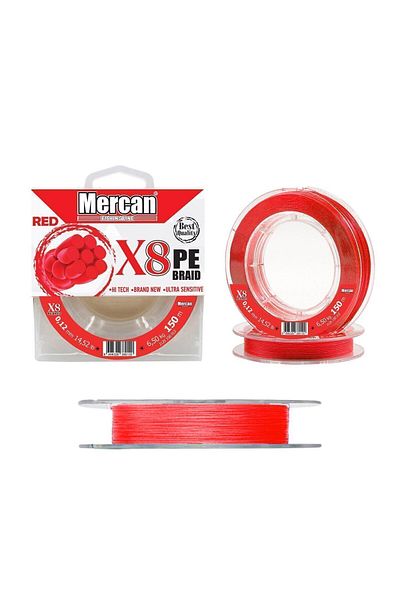 Mercan Pe Knitted Platinum X8 Red String 150m Reel Fishing Line