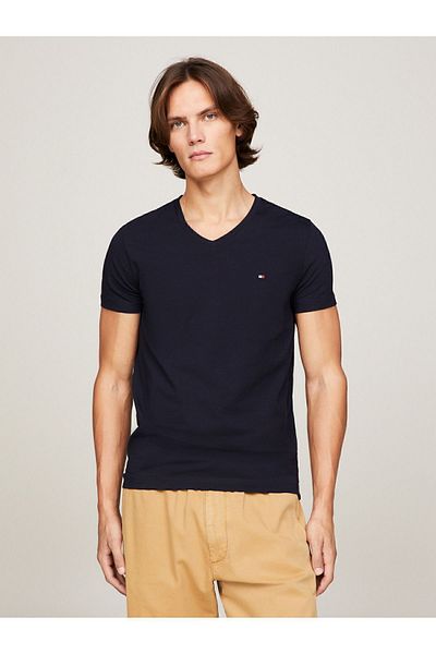 Tommy Hilfiger Men's Small Brand on the Chest with Flag Logo Cashmere and Organic Cotton V-neck Sleeves Brand Flag Log